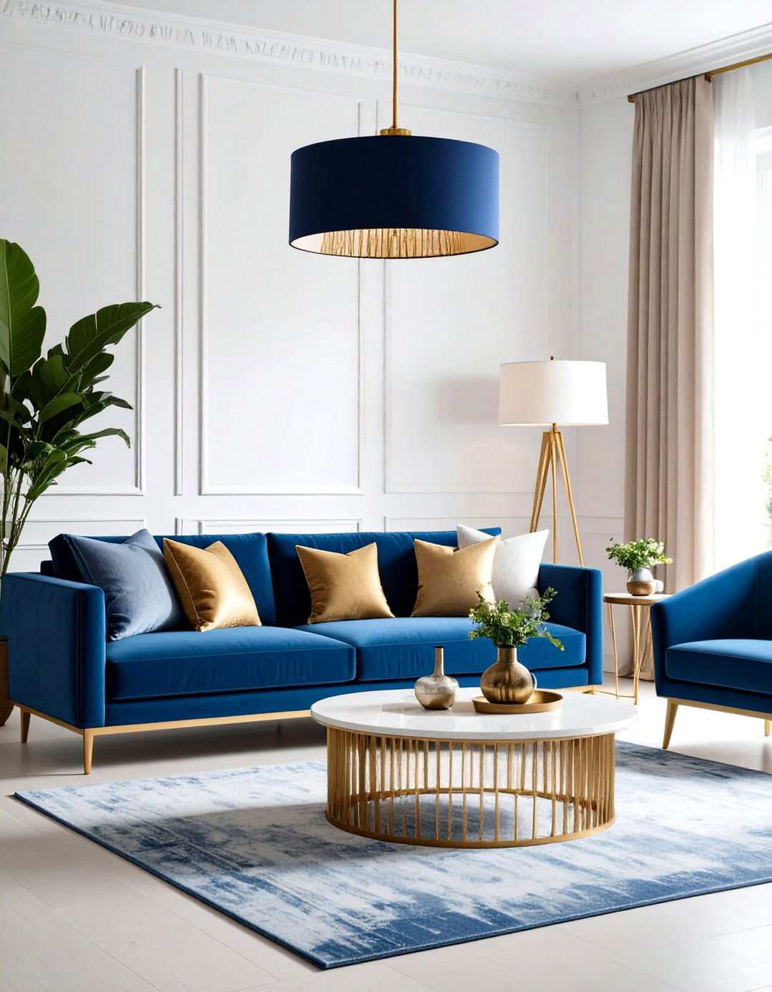 Navy Statement Lighting - 24 Navy Blue Living Room Ideas