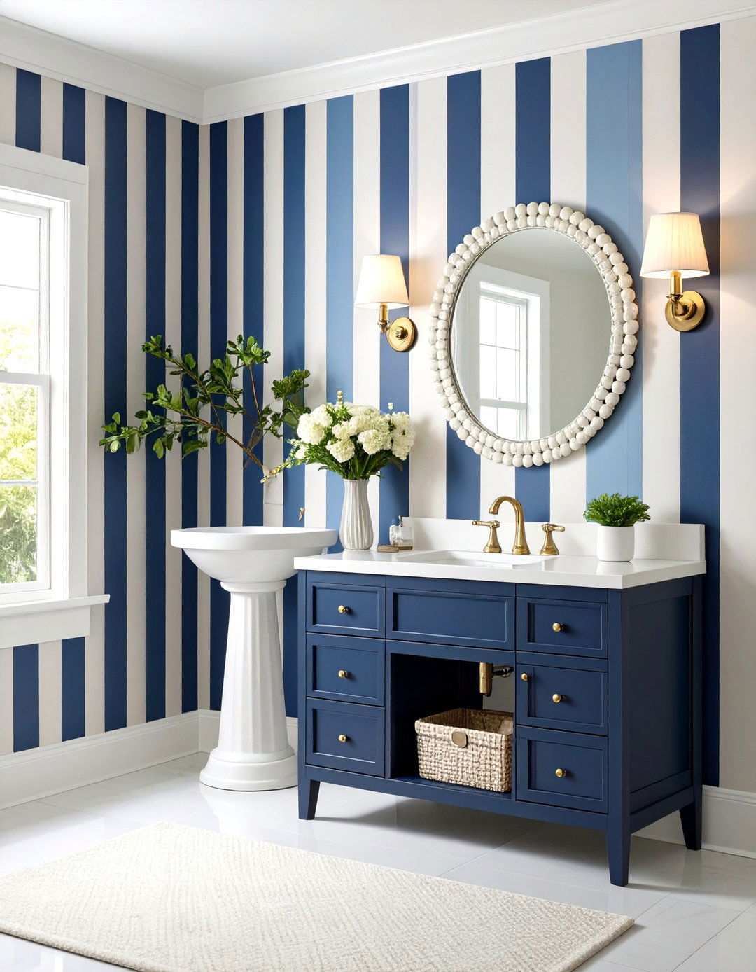 Navy Striped Wallpaper Powder Room - 24 navy blue powder room ideas