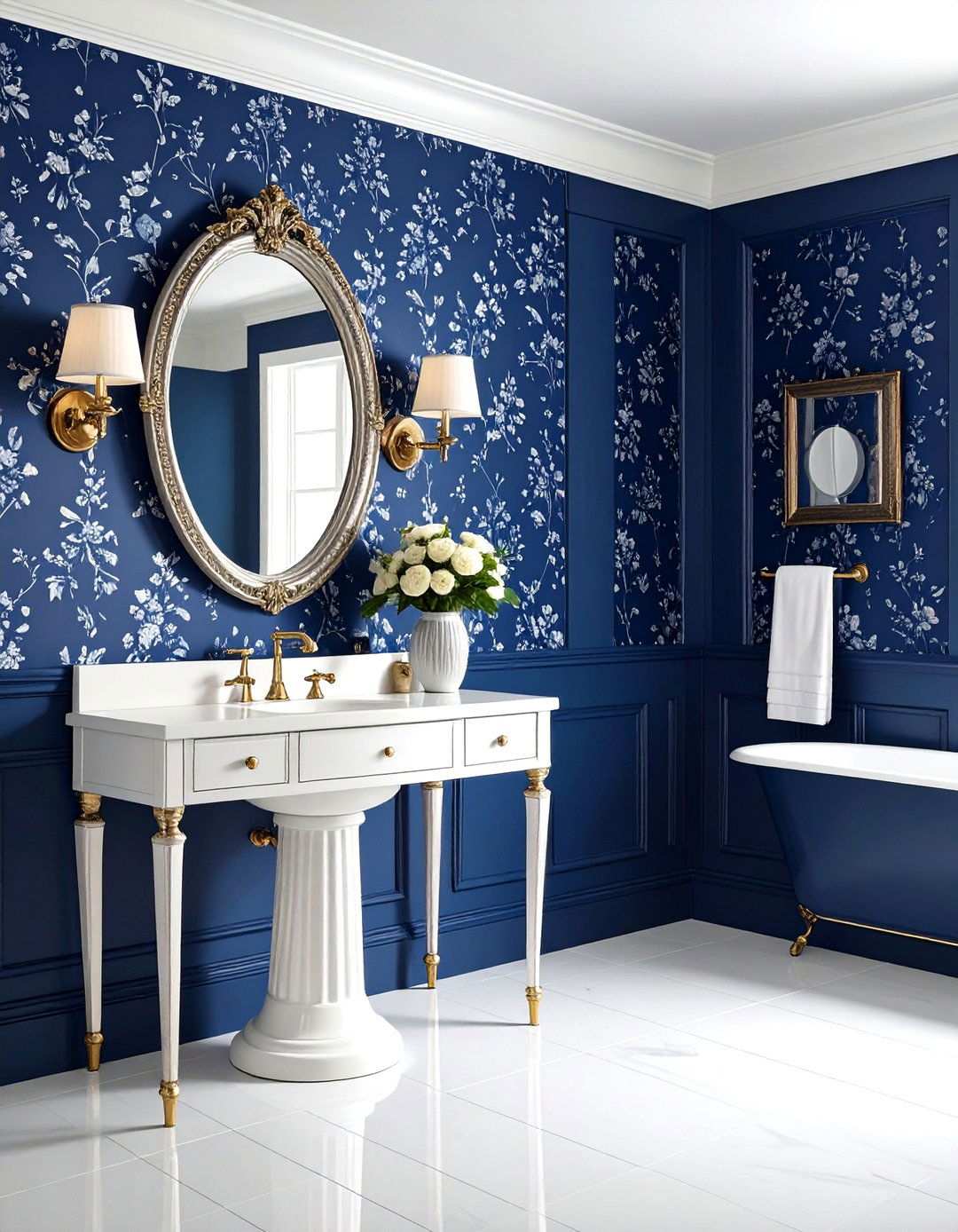 Navy Toile Wallpaper Powder Room - 24 navy blue powder room ideas