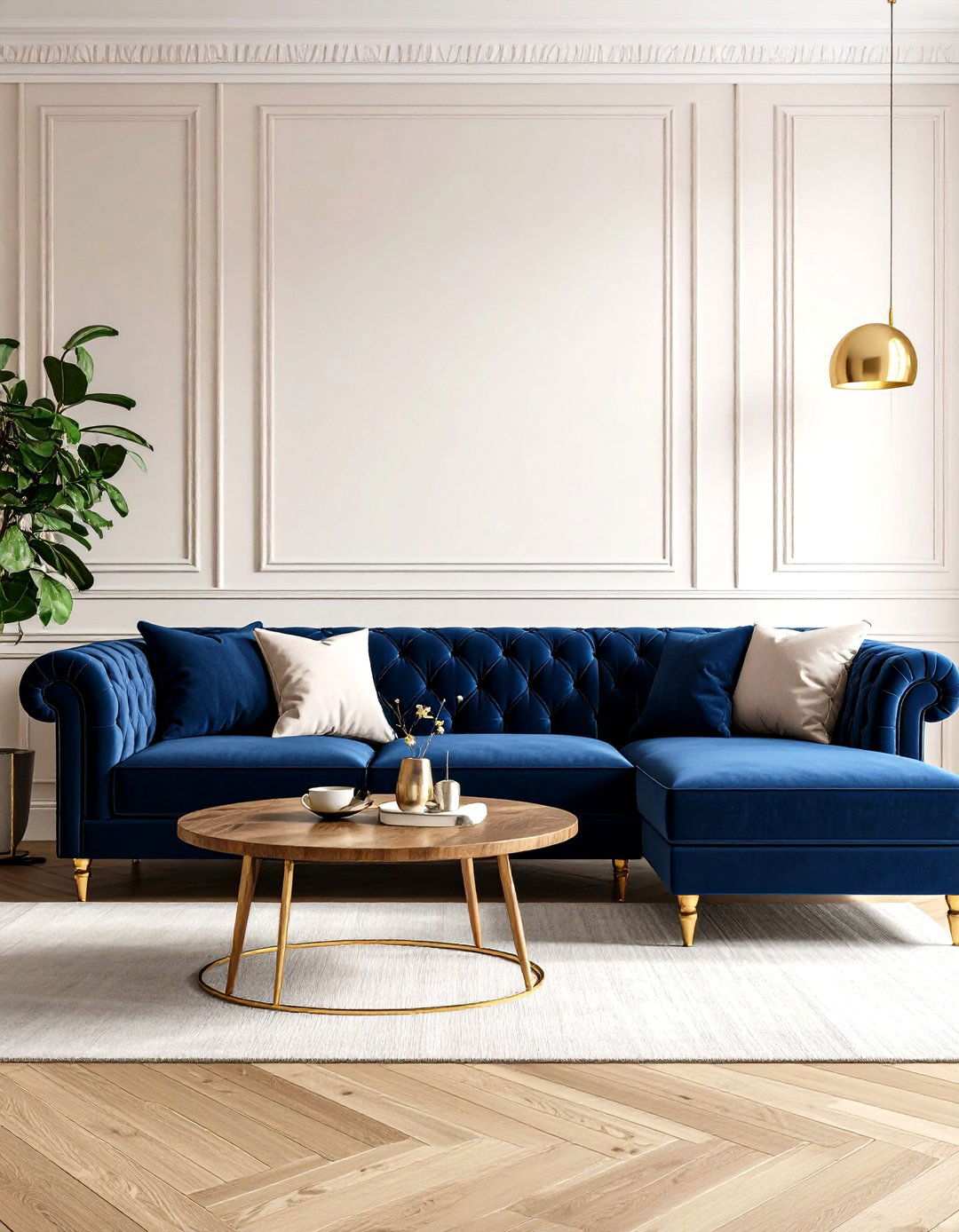 Navy Velvet Sofa Centerpiece - 24 Navy Blue Living Room Ideas