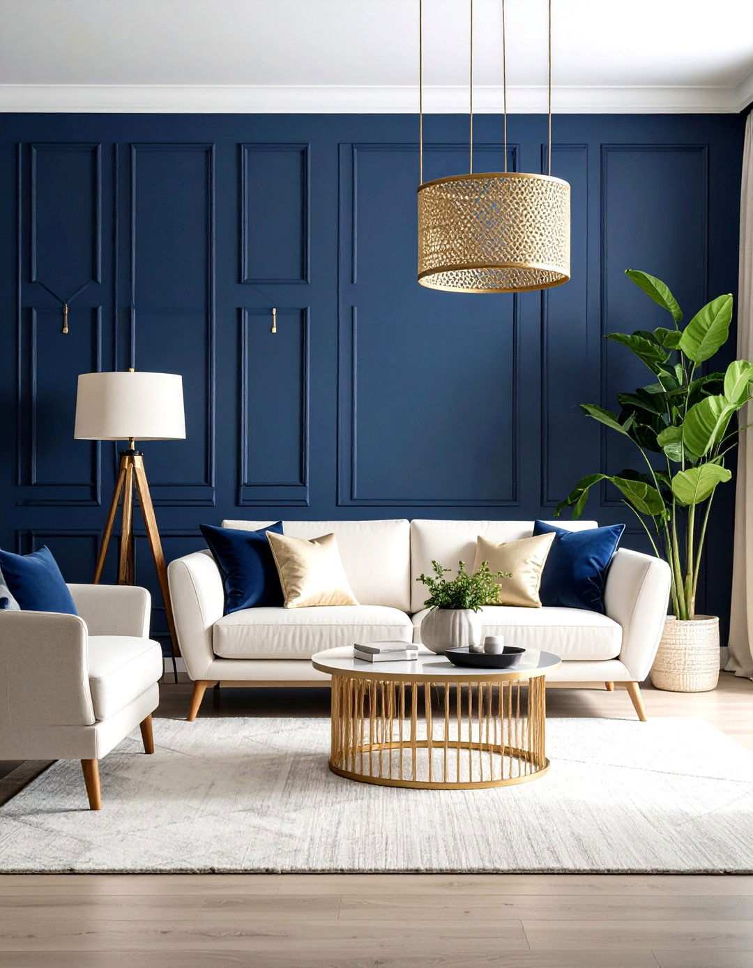 Navy Wallpaper Feature Wall Living Room - 24 Navy Living Room Ideas