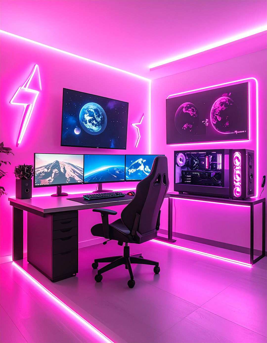 Neon Pink Gaming Light Show - 24 Pink Gaming Setup Ideas