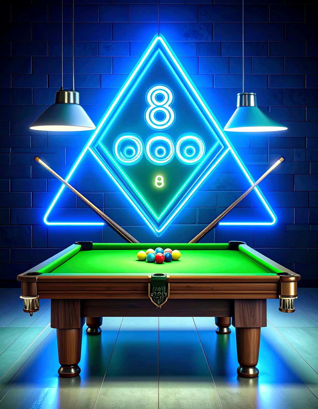 Neon Pool Table Sign with Ball Graphics - 24 Man Cave Sign Ideas