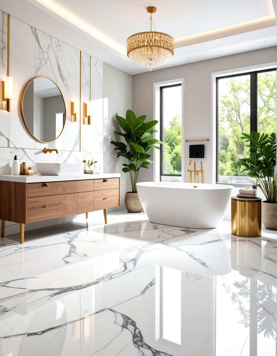Nero Marquina Black Marble Statement Floor - 24 Marble Bathroom Ideas
