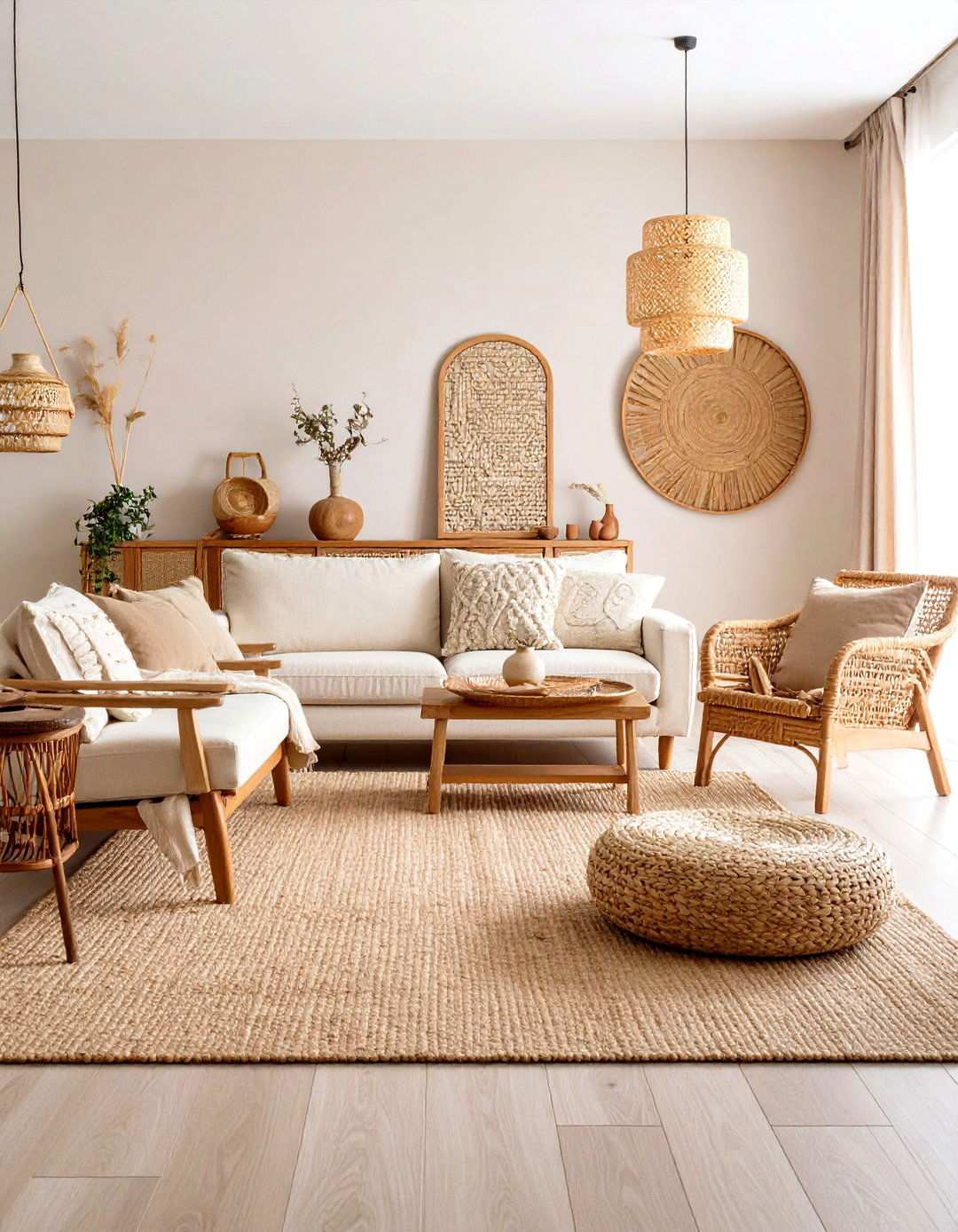 Neutral Beige Korean Living Room with Natural Textures - 24 Korean Living Room Ideas