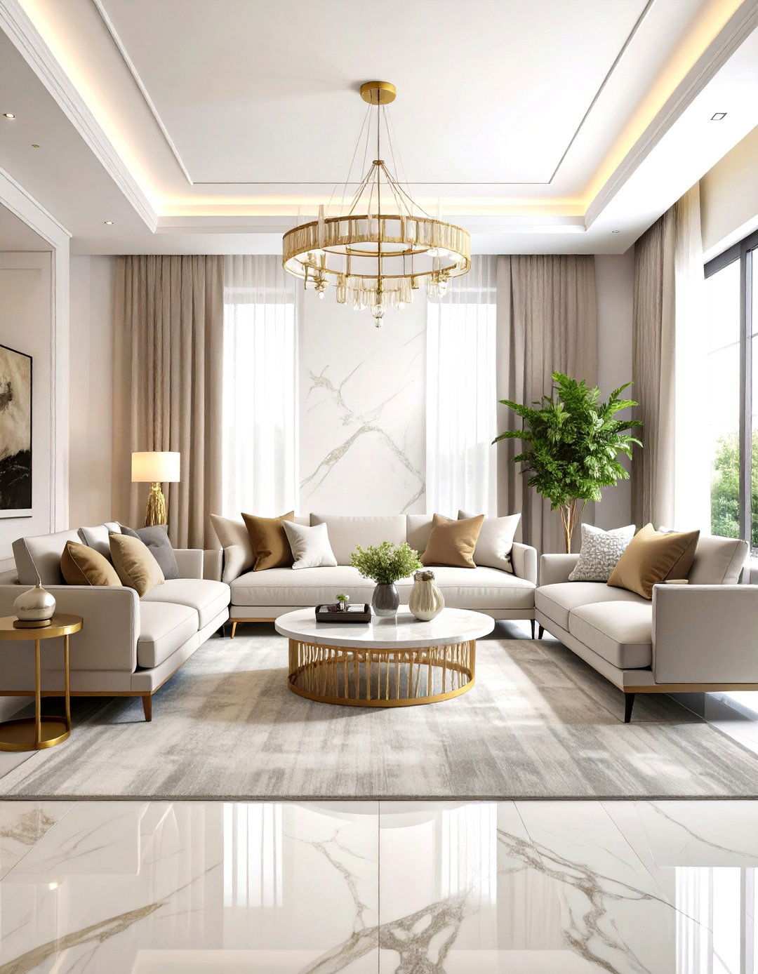 Neutral Texture Layering Living Room - 24 Mansion Living Room Ideas