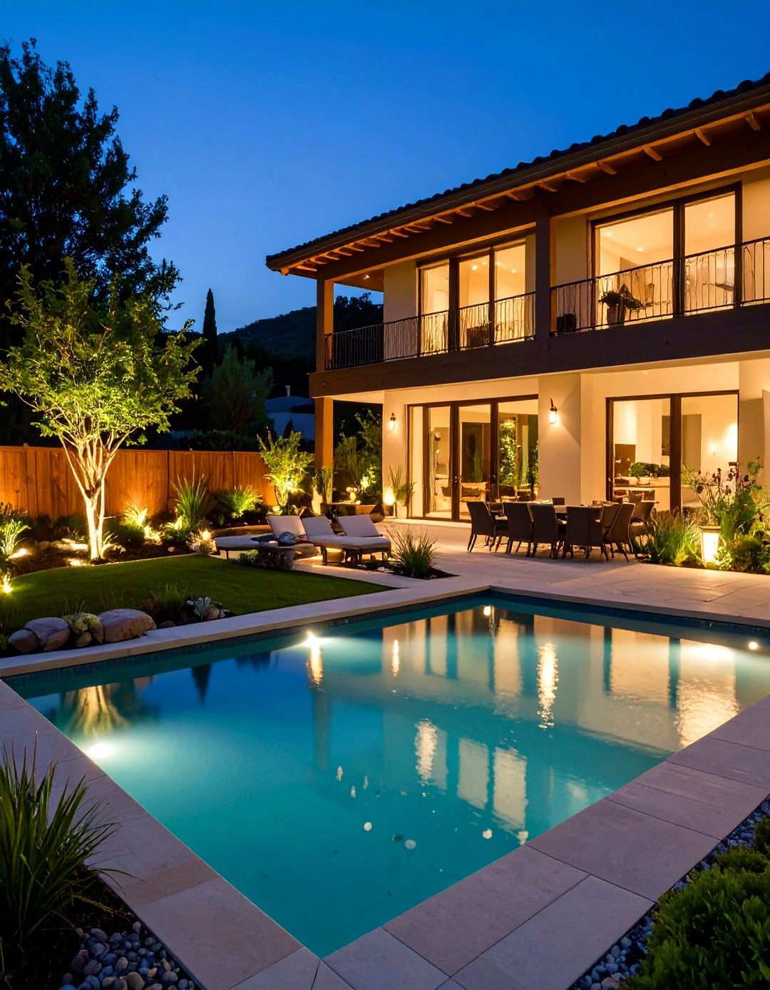 Nighttime Illuminated Pond Showcase - 24 Pond Landscaping Ideas