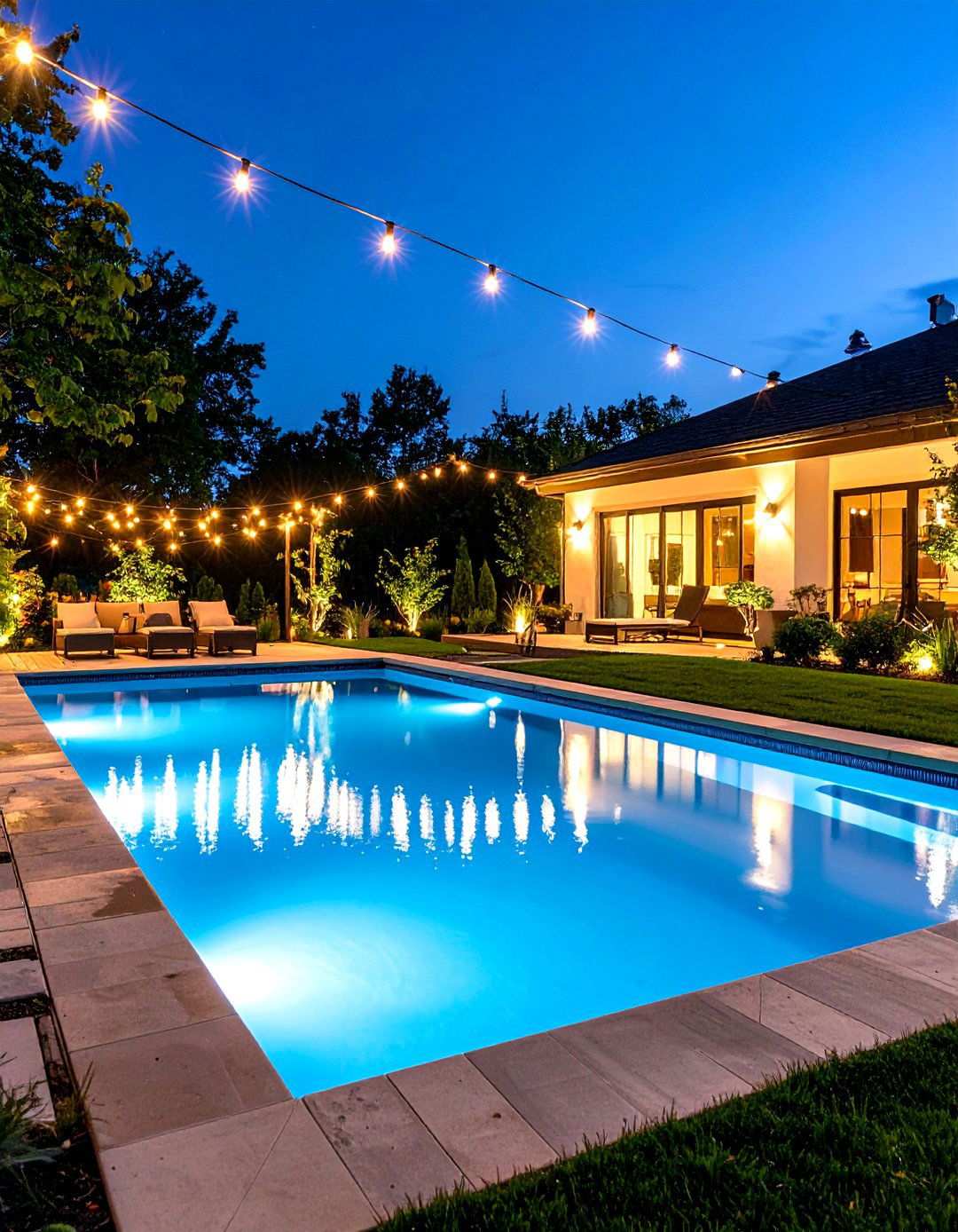 Nighttime Lighting Focused Pool - 24 Pool Patio Ideas