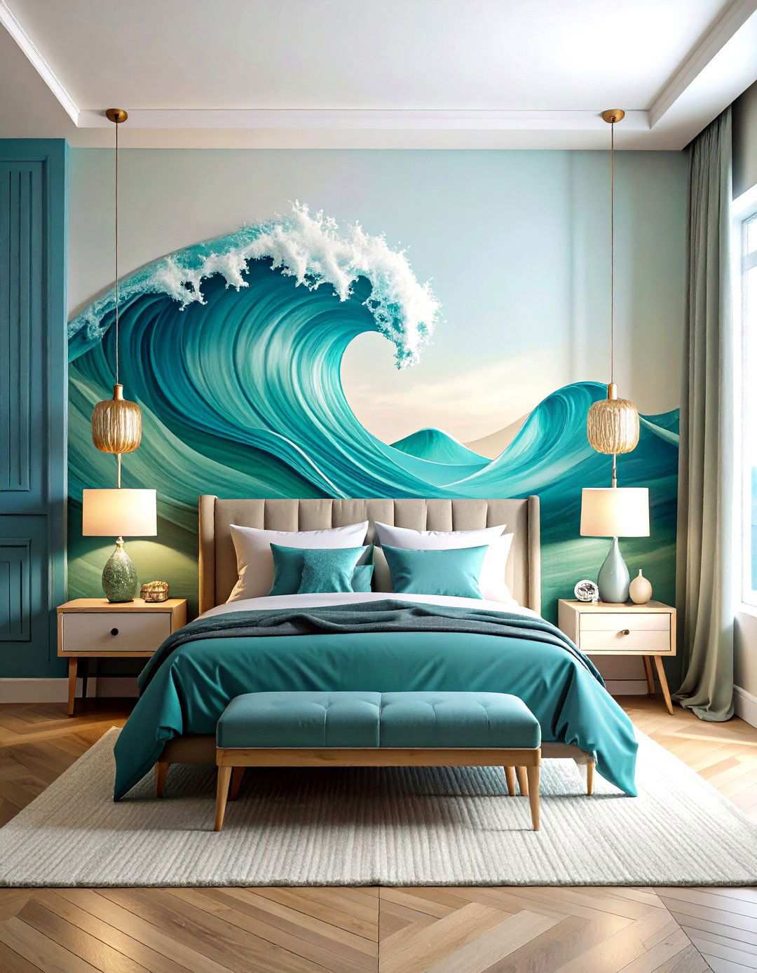 Ocean Wave Wall Treatment - 24 Mermaid Bedroom Ideas