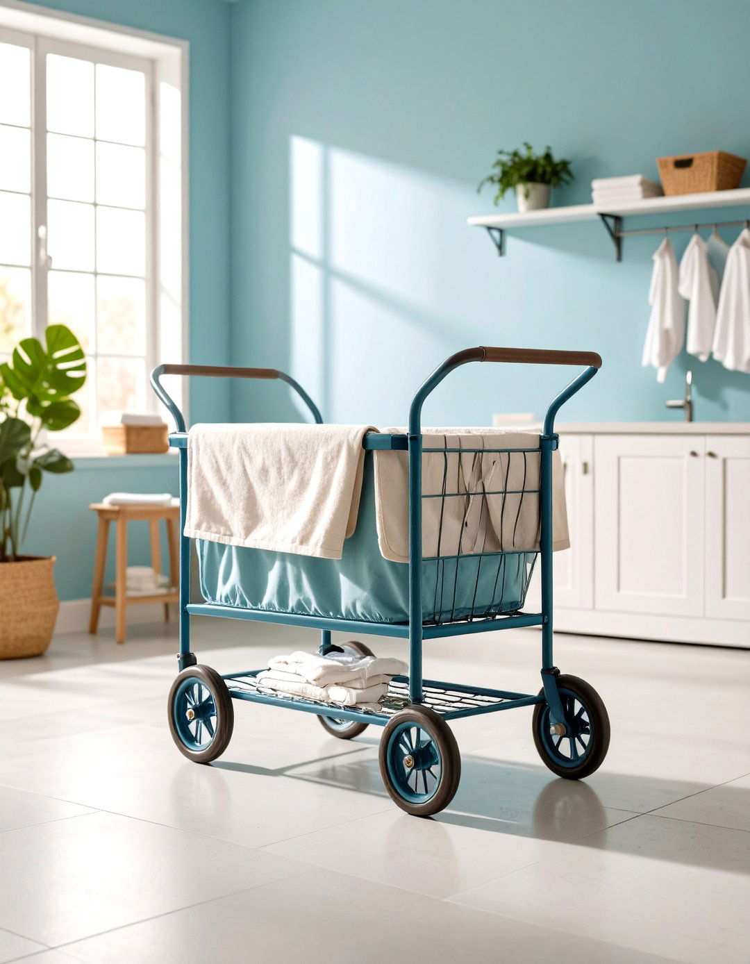 Old School Laundry Cart Organization - 24 Vintage Laundry Room Decor Ideas
