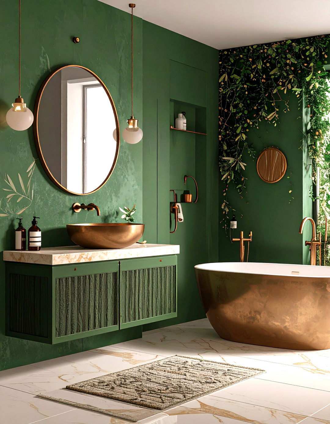 Olive Green Accent Bathroom - 24 Tuscan Bathroom Ideas