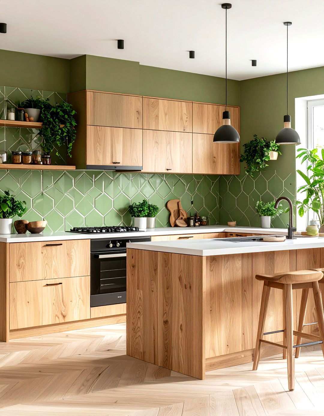 Olive Green Lantern Tile Kitchen Backsplash - 24 Kitchen With Green Backsplash Ideas