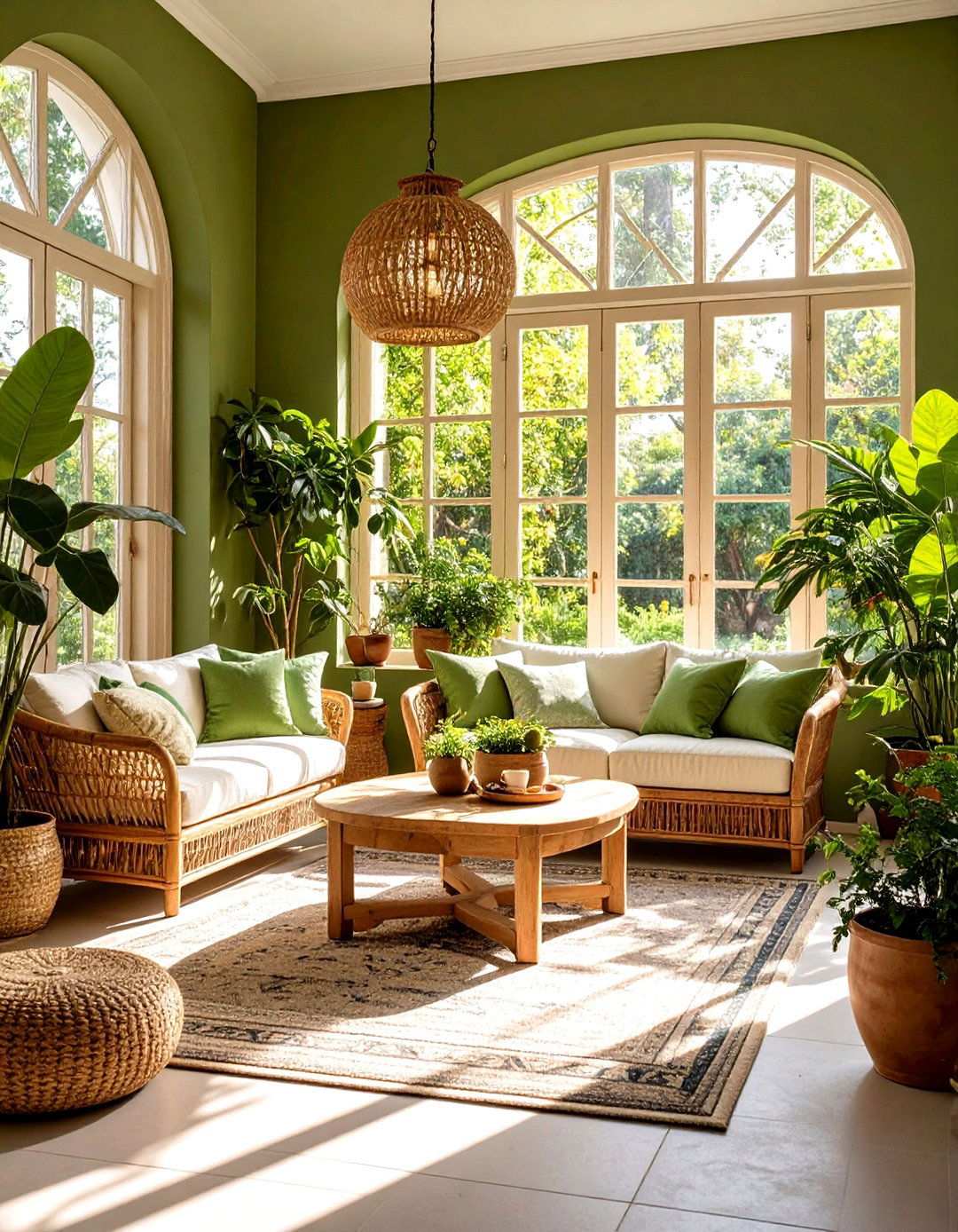 Olive Green Sunroom with Mediterranean Warmth - 24 Sunroom Color Ideas
