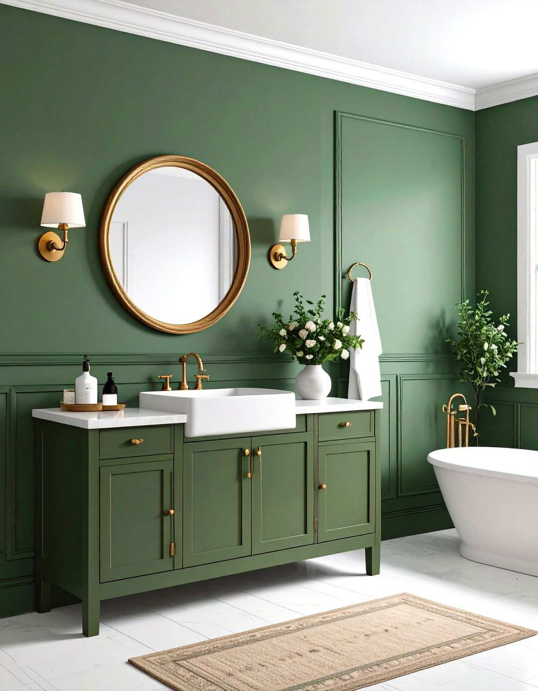 Olive Green Wainscoting Design - 24 Small Green Bathroom Ideas