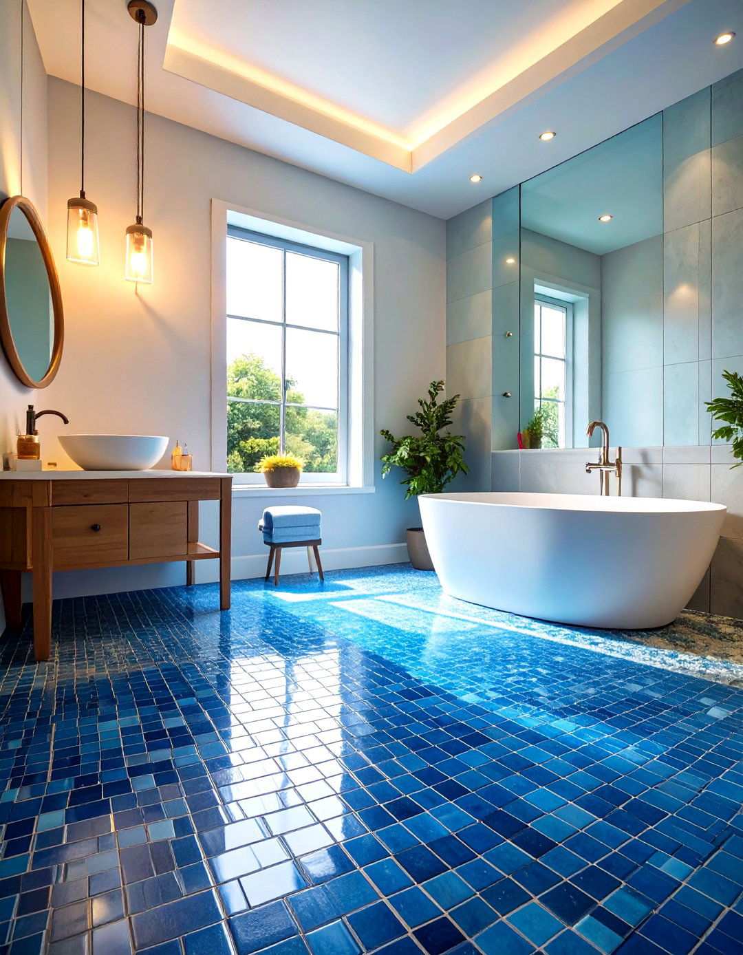 Ombre Blue Gradient Effect - 24 Penny Tile Bathroom Floor Ideas