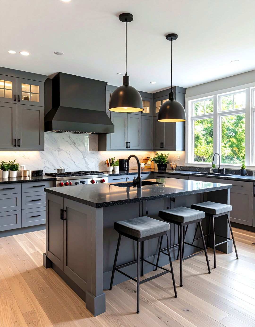 Open Concept Kitchen Island Design - 24 Kitchen With Gray Cabinets And Black Countertops Ideas