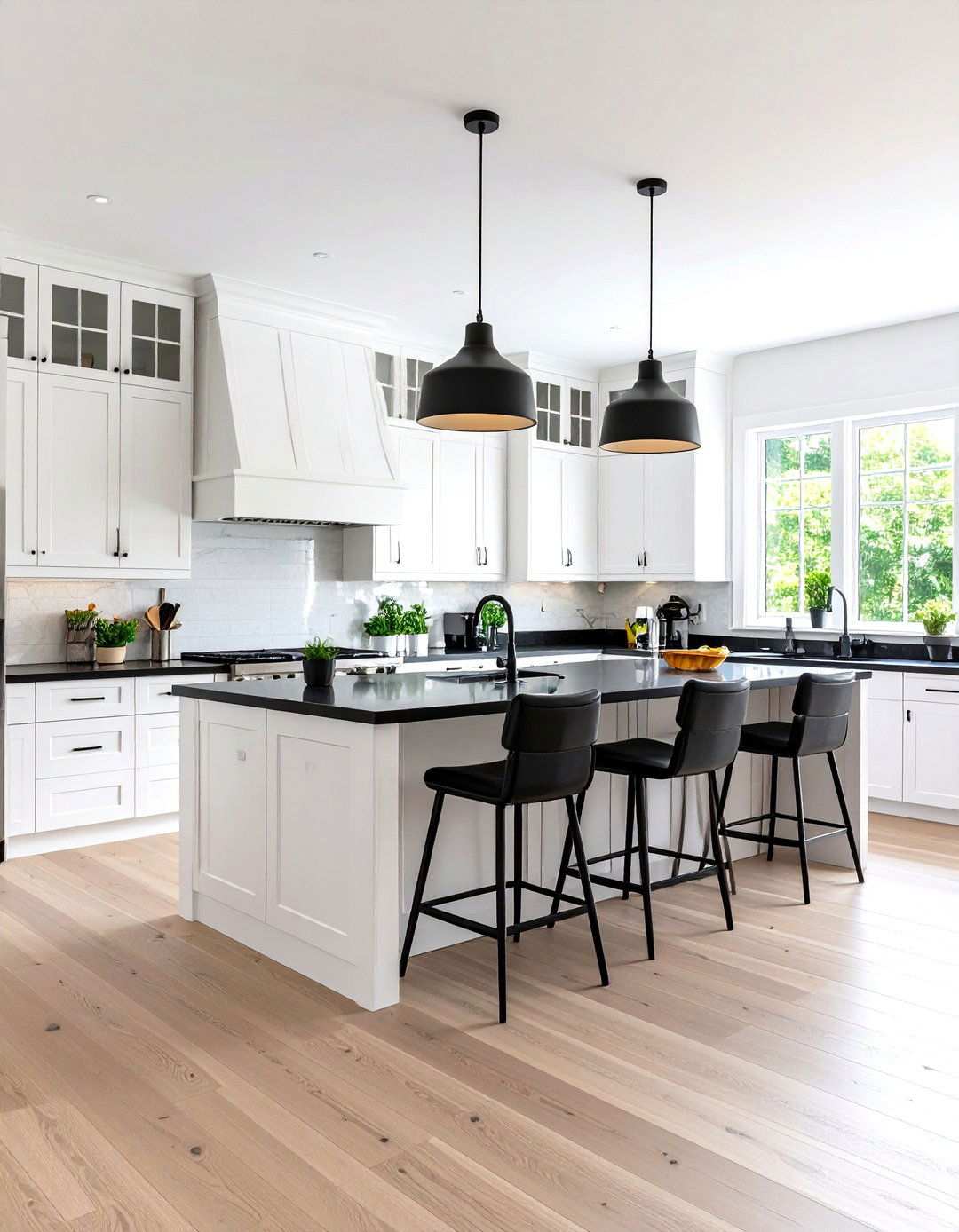 Open Concept Kitchen with Living Space Integration - 24 white kitchen with black countertops ideas