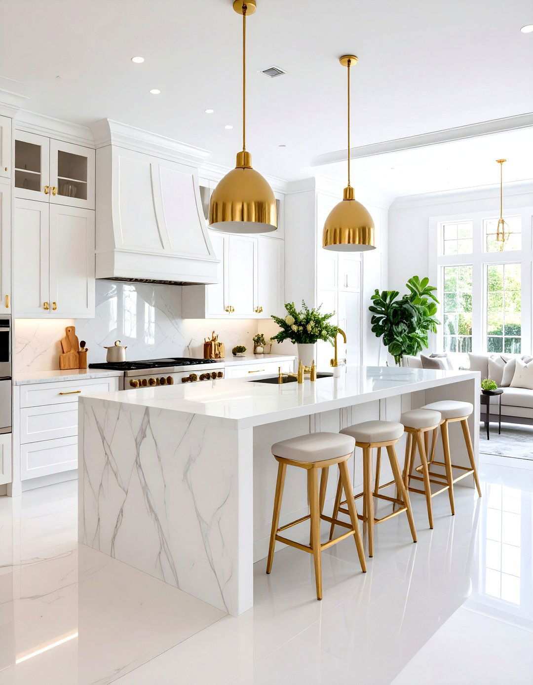 Open Concept White and Gold Kitchen - 24 White and Gold Kitchen Ideas