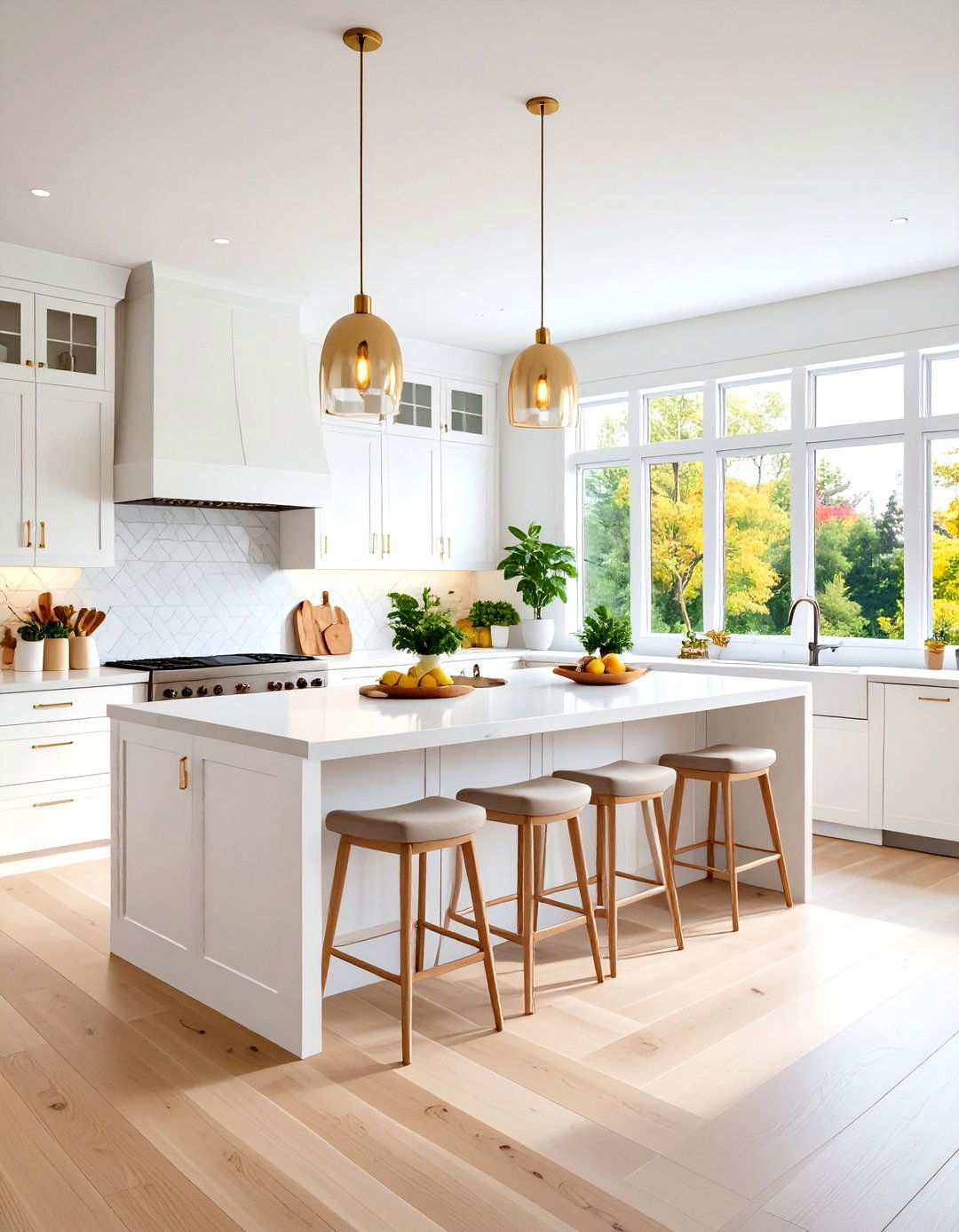 Open Concept White Kitchen with Bar Seating - 24 Small White Kitchen Ideas