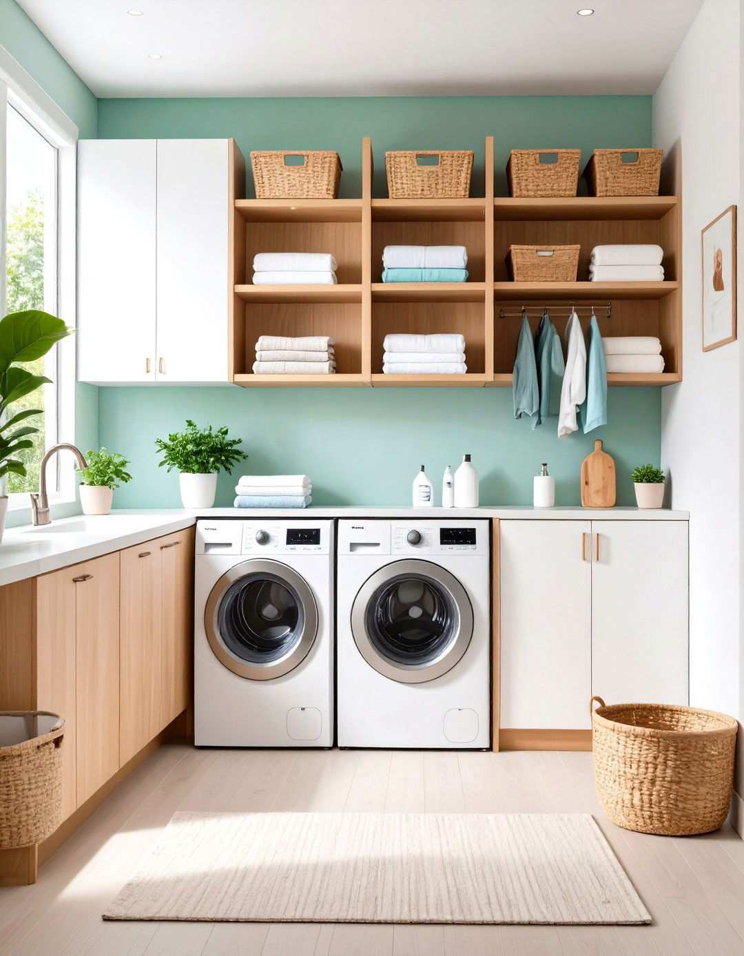Open Shelving and Closed Cabinet Combinations - 24 Laundry Room Cabinet Ideas