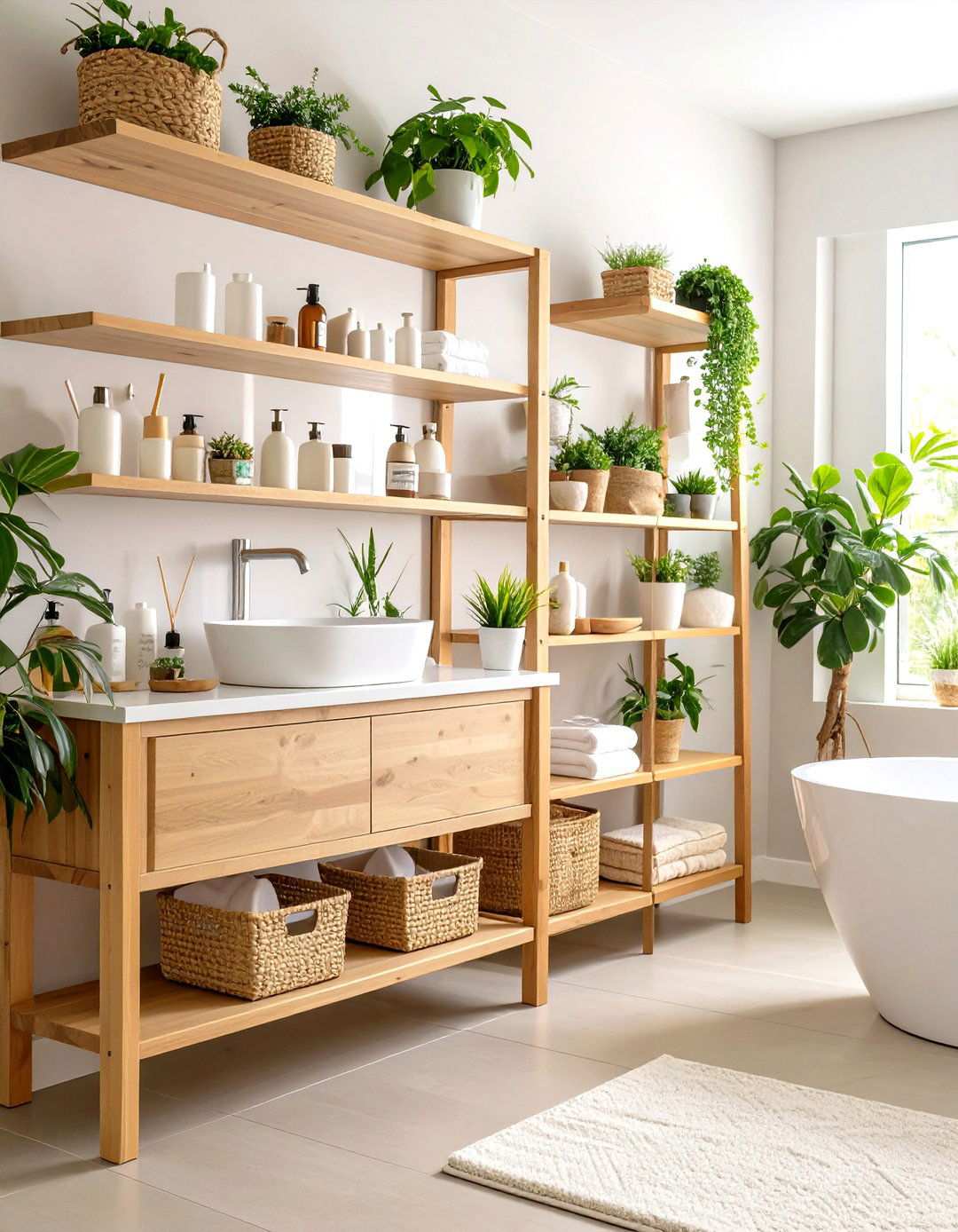 Open Shelving Bathroom with Curated Display - 24 Japandi Bathroom Ideas