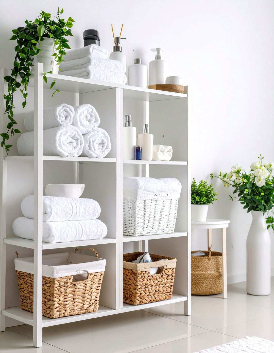 Open Shelving Display System - 24 Small White Bathroom Ideas
