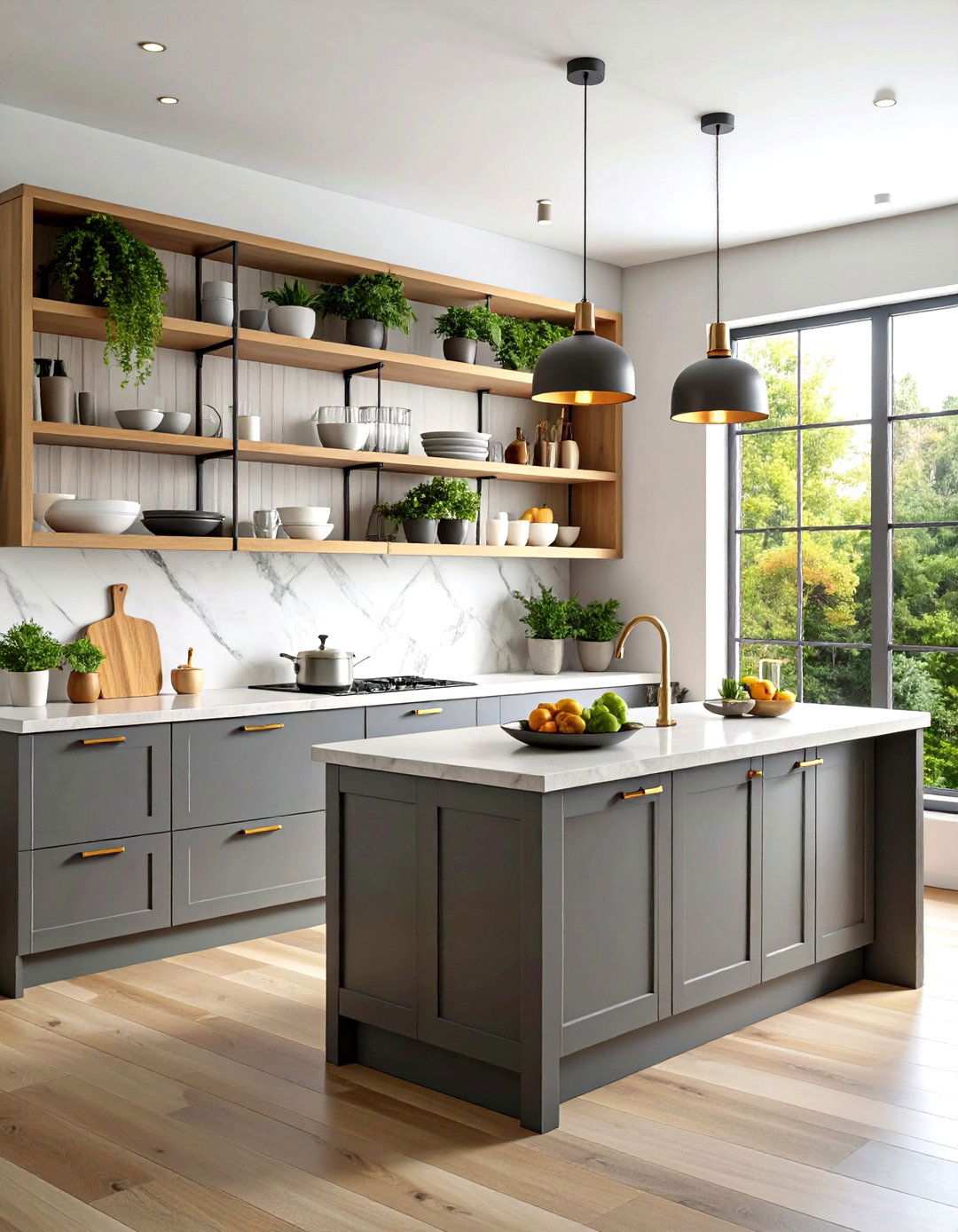 Open Shelving One Wall Kitchen with Natural Wood Display - 24 One Wall Kitchen Ideas