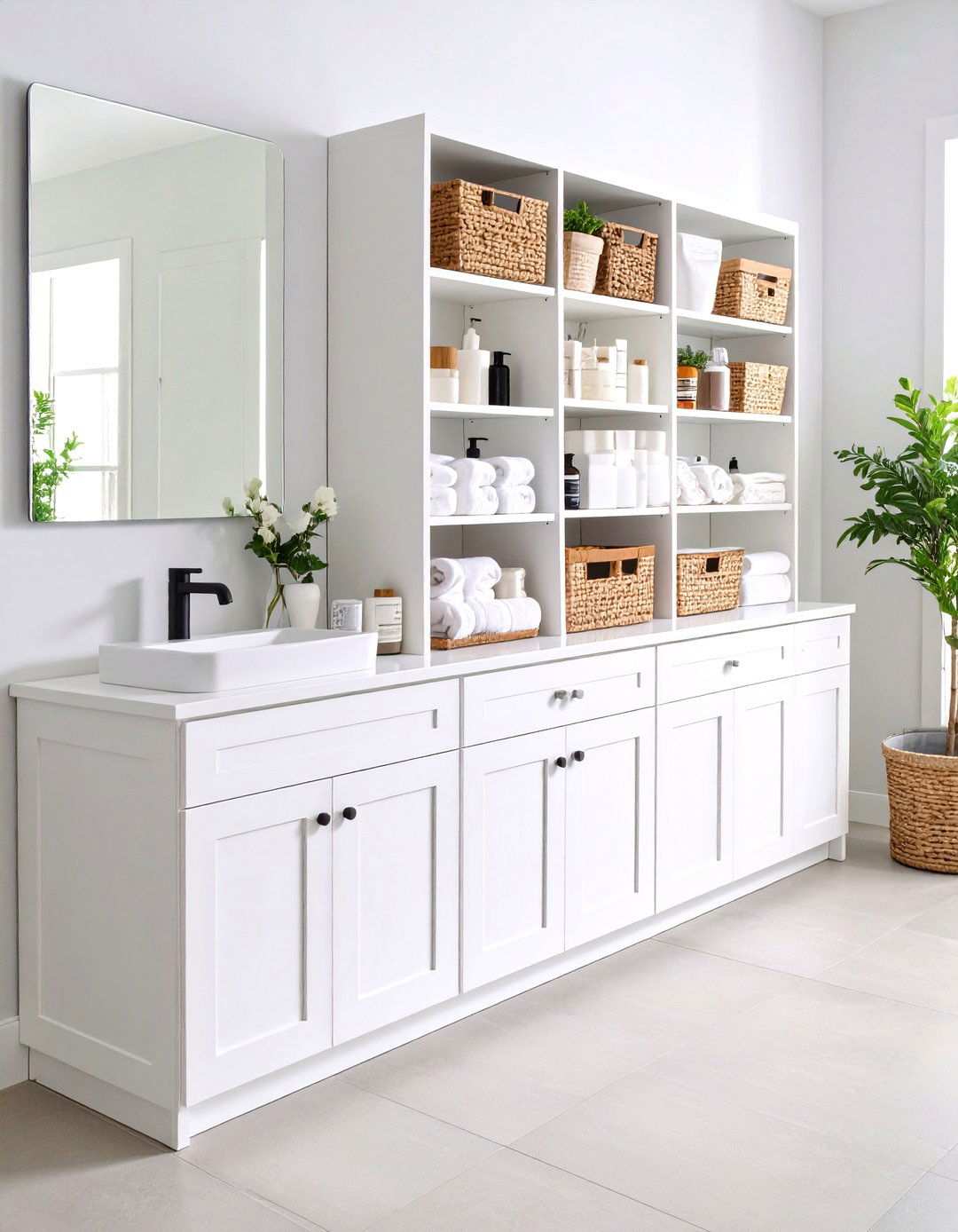 Organized Storage Maximization - 24 Small White Bathroom Ideas