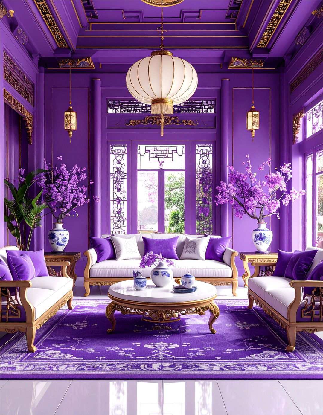 Oriental Royal Purple Living Room - 24 Royal Living Room Design Ideas