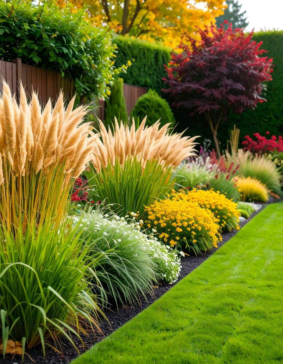 Ornamental Grain Grass Border - 24 Low Maintenance Garden Border Ideas