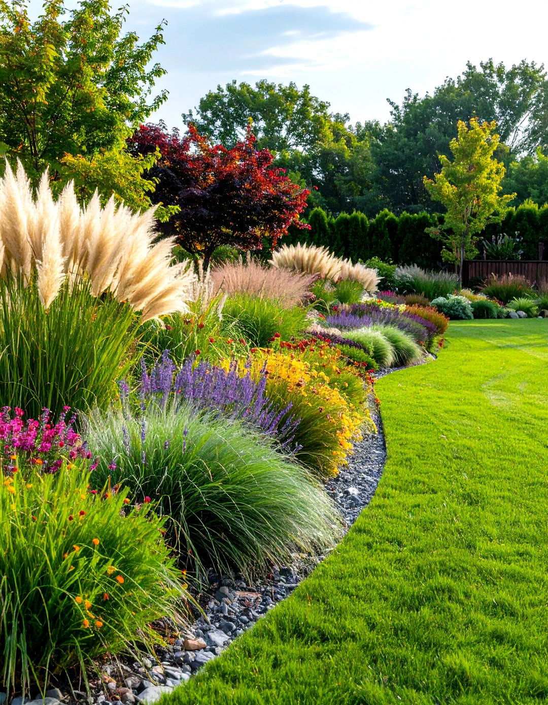 Ornamental Grass Prairie Border - 24 Low Maintenance Garden Border Ideas