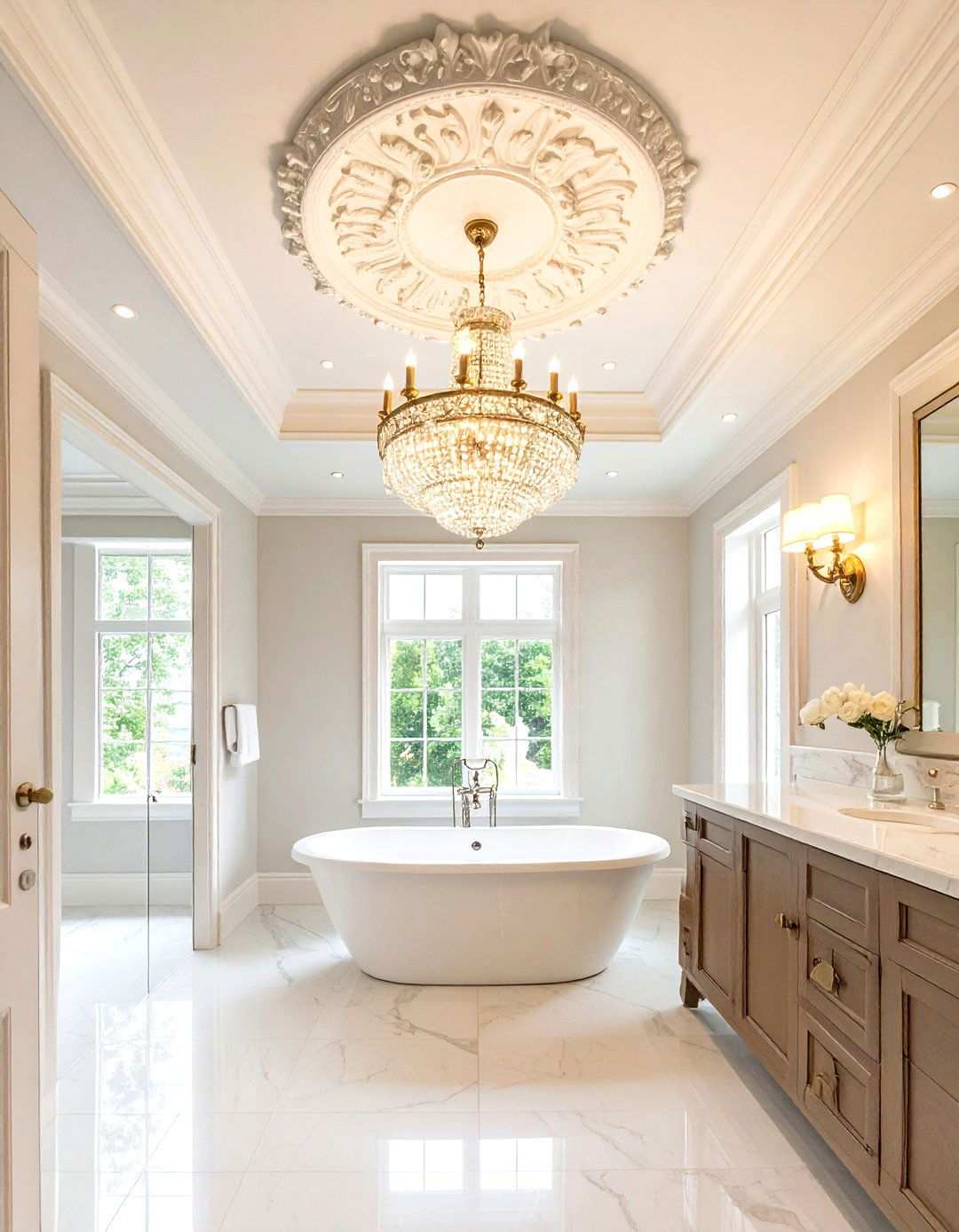 Ornate Ceiling Medallion Feature - 24 Victorian Bathroom Ideas