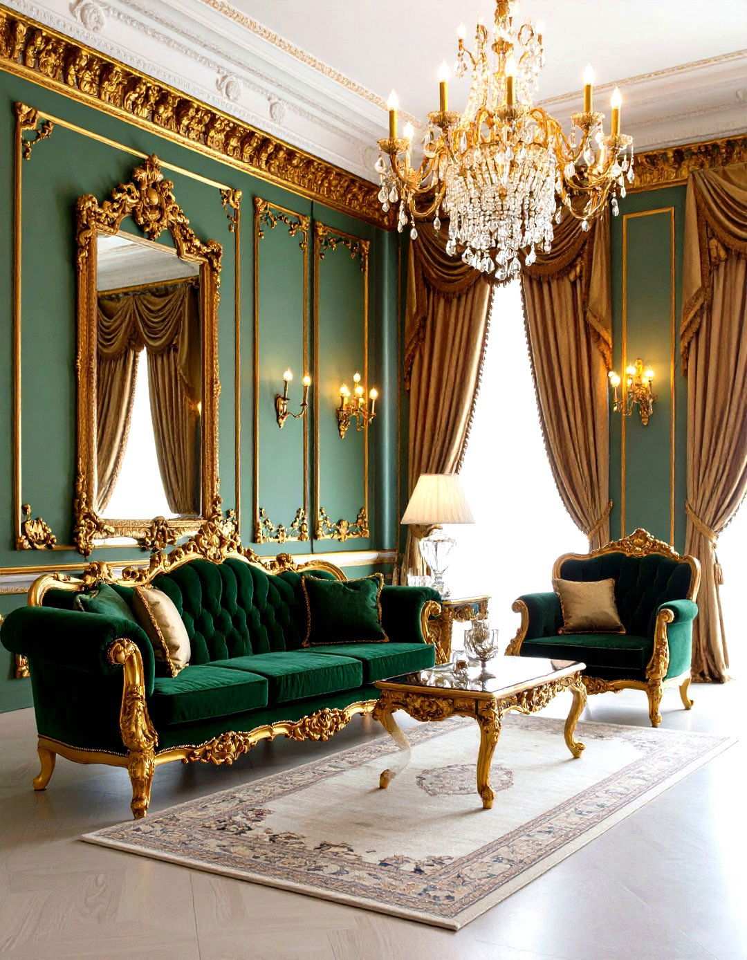 Ornate Green and Gold Victorian Parlor - 24 Victorian Dark Green Living Room Ideas