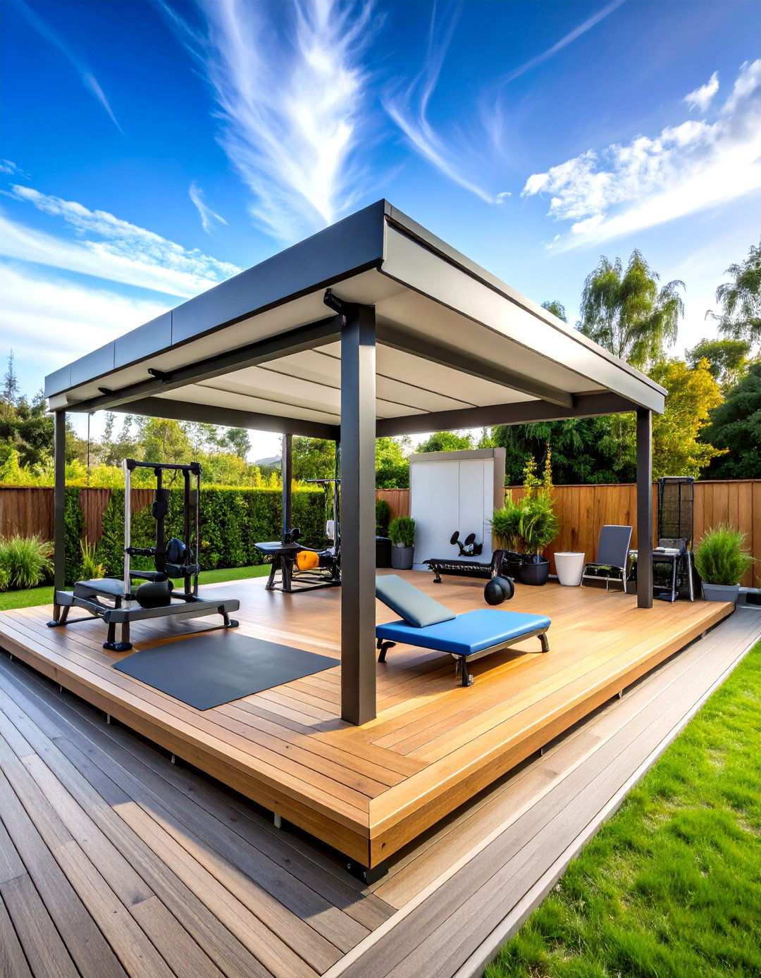 Outdoor Deck Fitness Platform with Weather Protection - 24 Small Home Gym Ideas