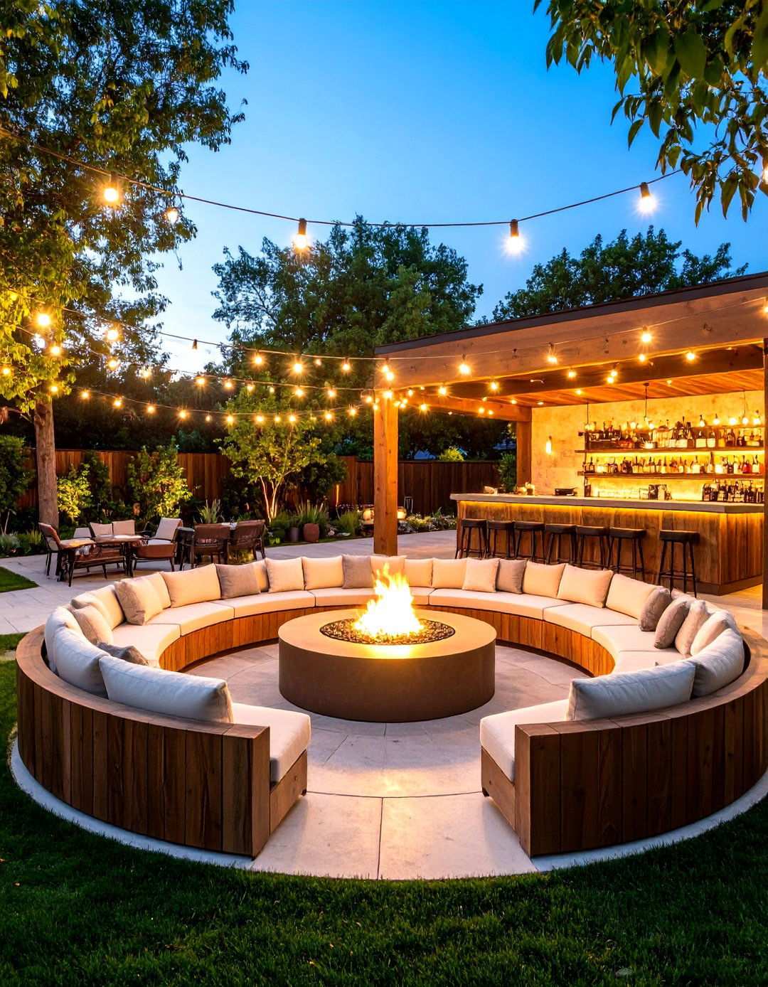 Outdoor Entertainment Plaza with Fire Features - 24 Large Backyard Landscaping Ideas