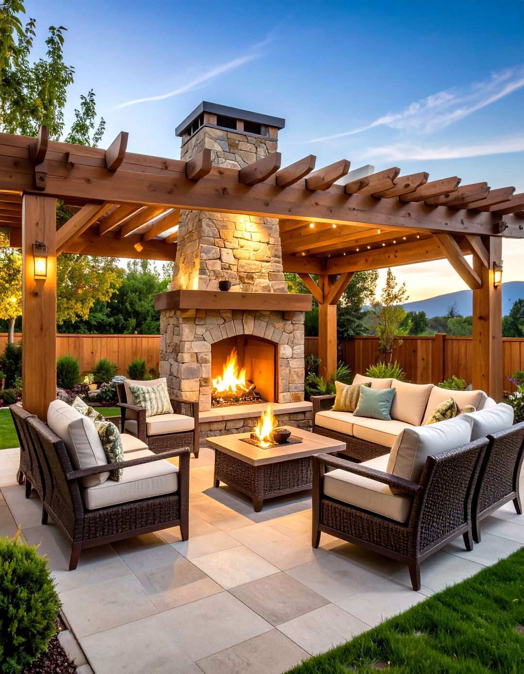 Outdoor Fireplace Pergola Integration - 24 Patio With a Pergola Ideas