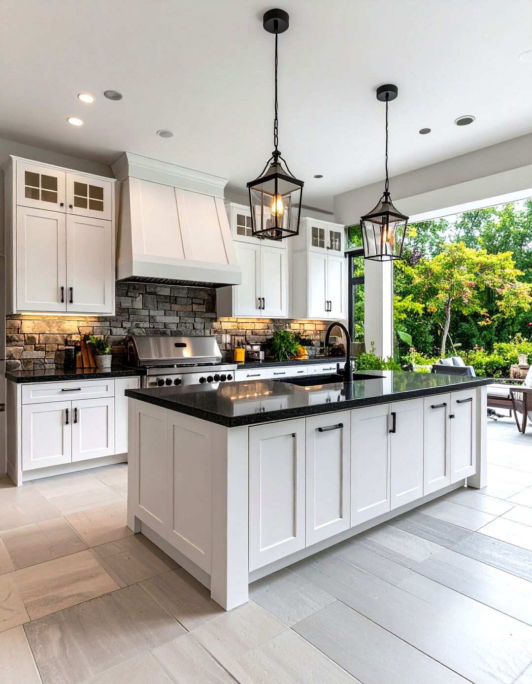 Outdoor Kitchen Extension with Indoor Continuity - 24 white kitchen with black countertops ideas