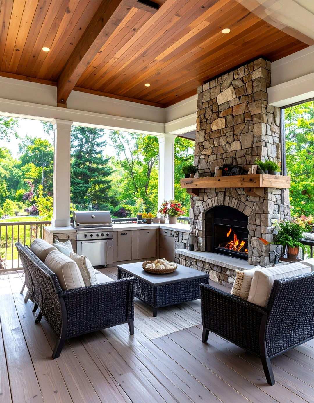 Outdoor Kitchen Fireplace Combination - 24 Porch Fireplace Ideas
