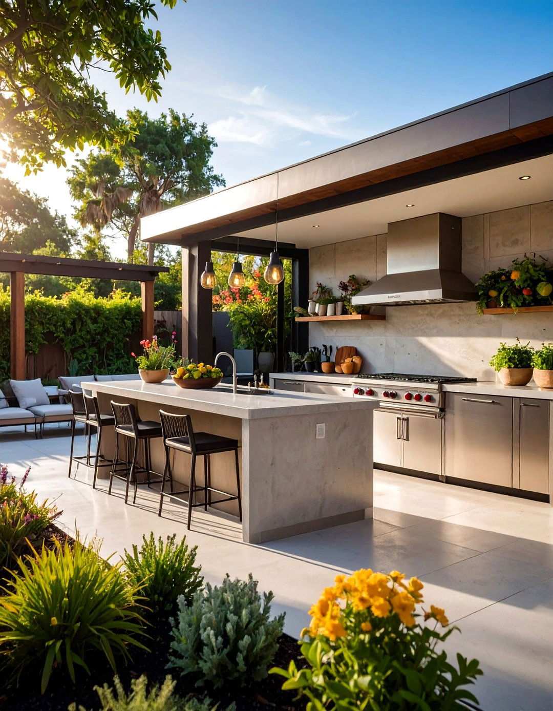 Outdoor Kitchen Integration Design - 24 Mid-century Modern Patio Ideas