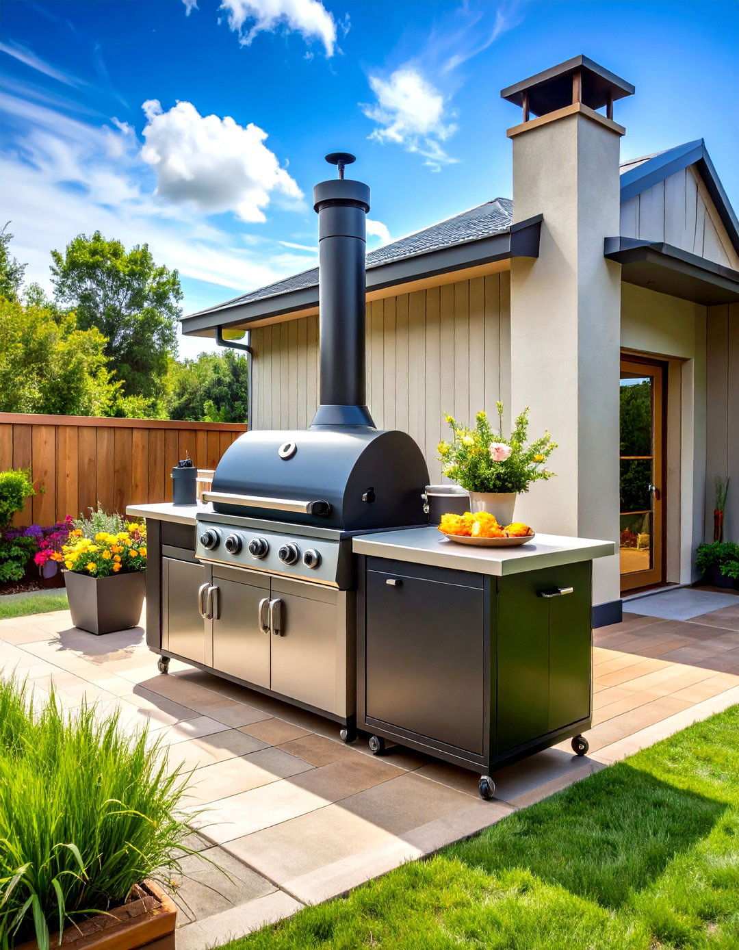 Outdoor Kitchen with Built in Green Egg Smoker - 24 Summer Kitchen Ideas