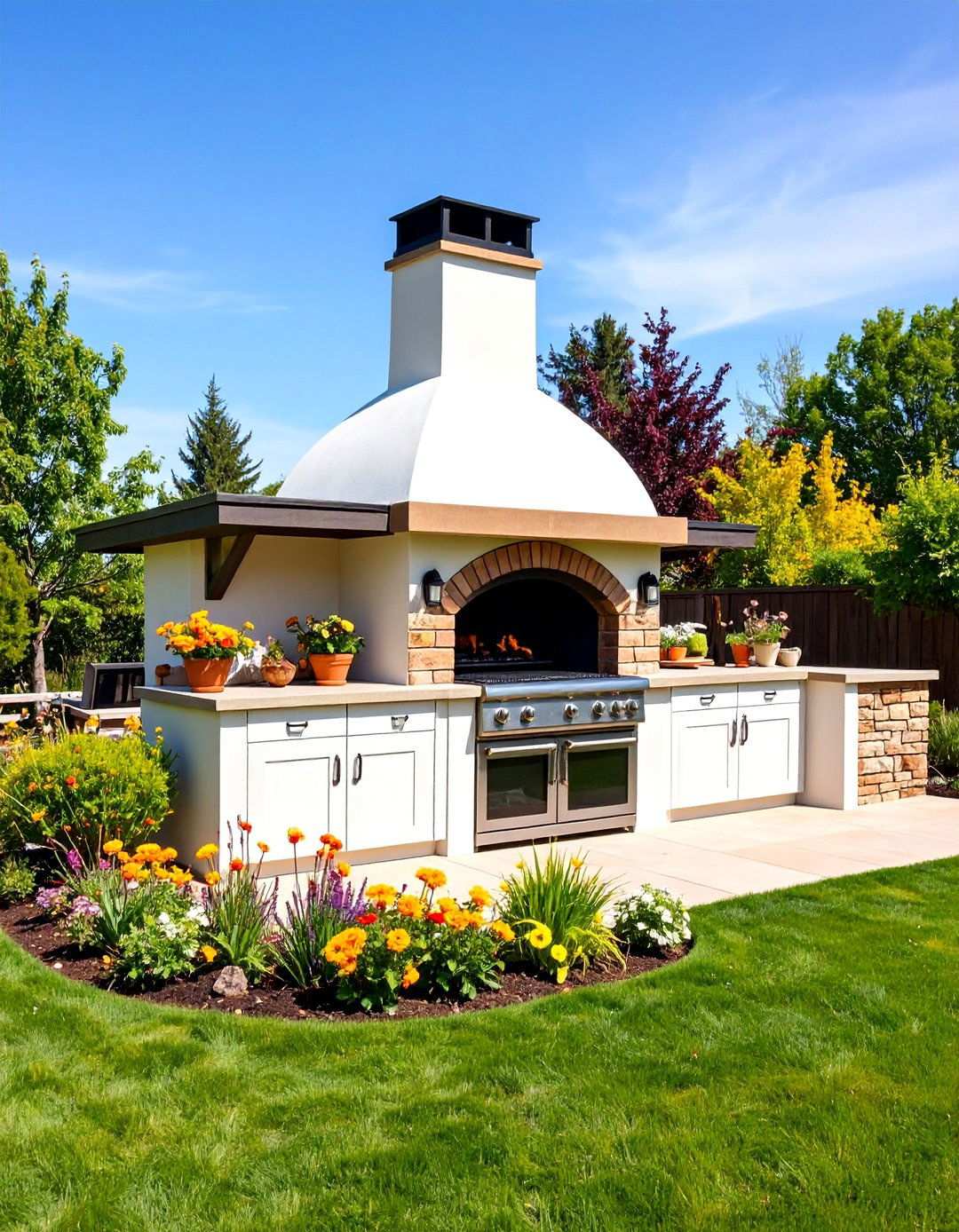 Outdoor Kitchen with Built In Pizza Oven Centerpiece - 24 Outdoor Kitchen Designs