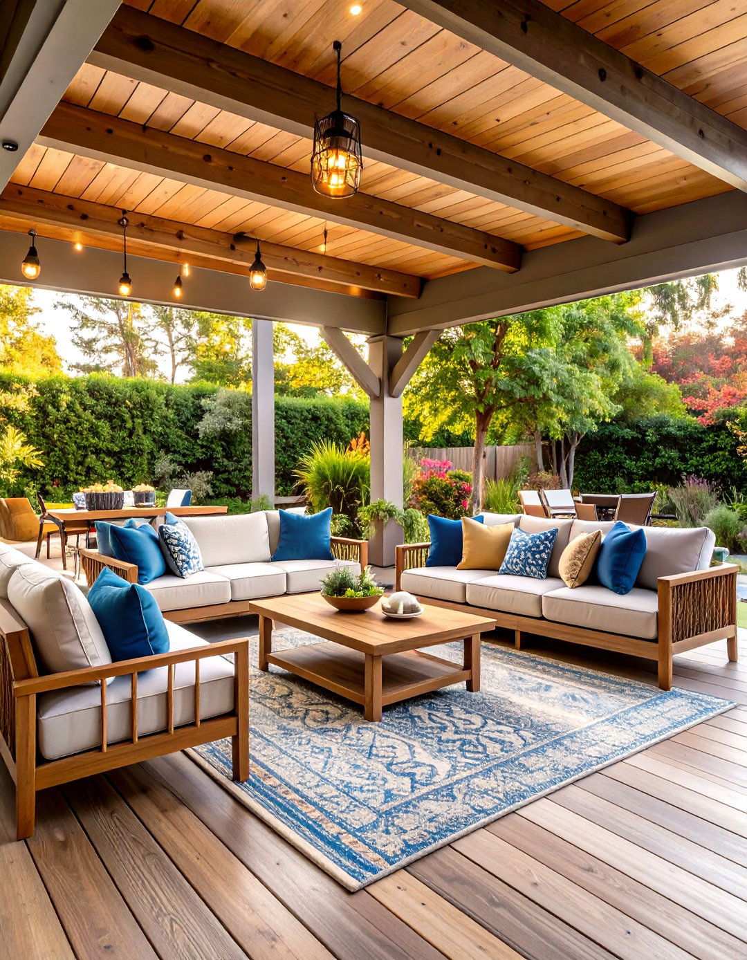 Outdoor Living Room with Furniture - 24 Under Deck Landscaping Ideas
