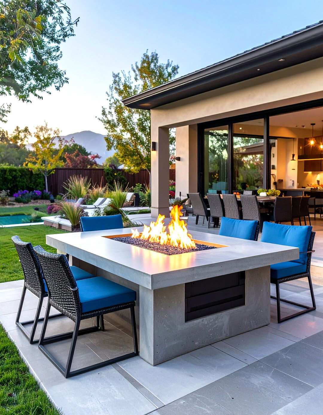 Outdoor Modern Fire Table with Concrete Base - 24 Modern Fireplace Ideas