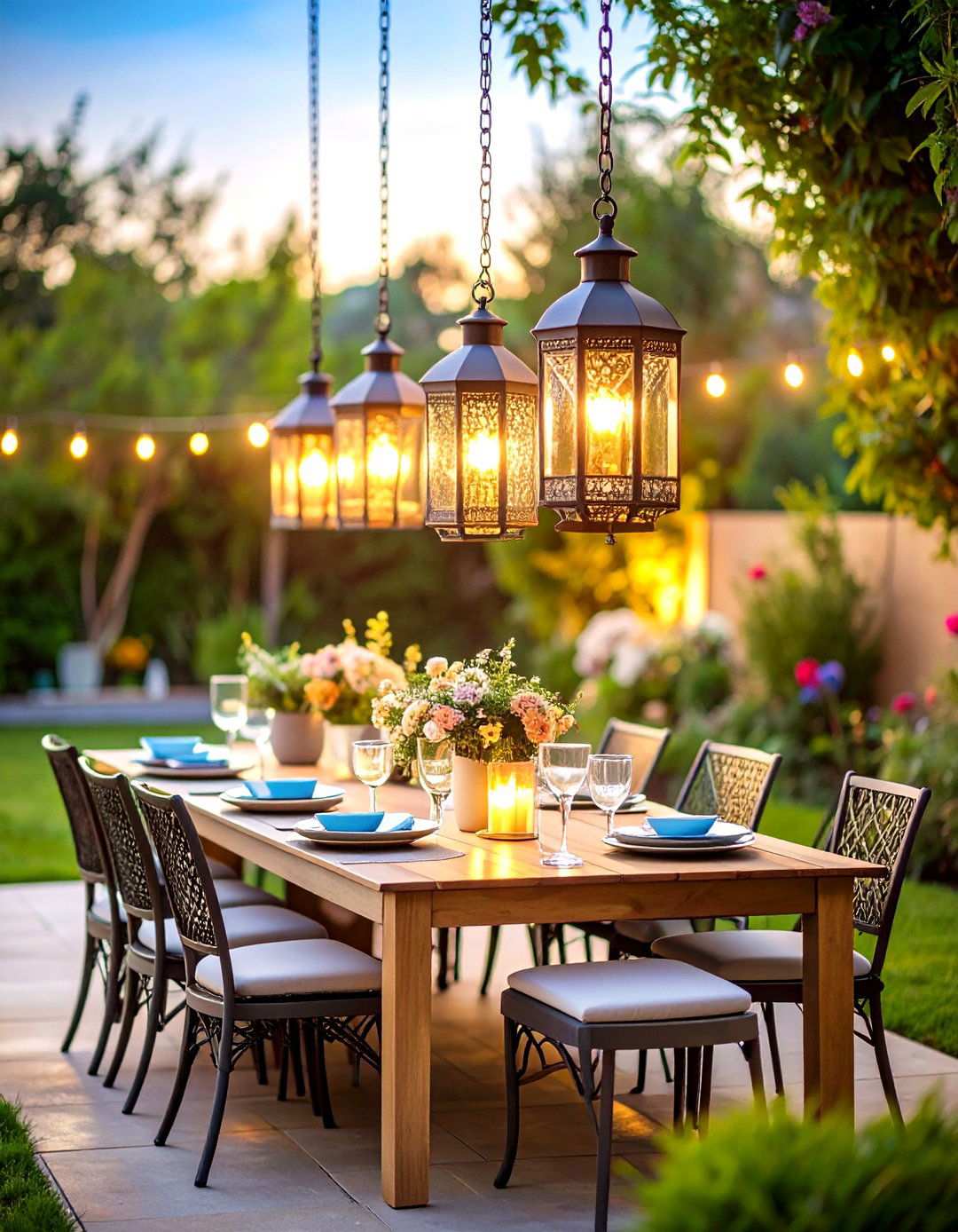 Outdoor Patio Dining Ambiance Setting - 24 Lantern Decor Ideas