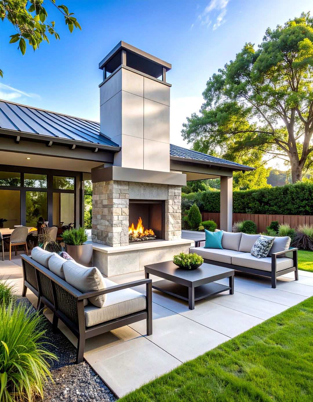 Outdoor Patio Fireplace with Weather Resistant Materials - 24 Modern Fireplace Ideas