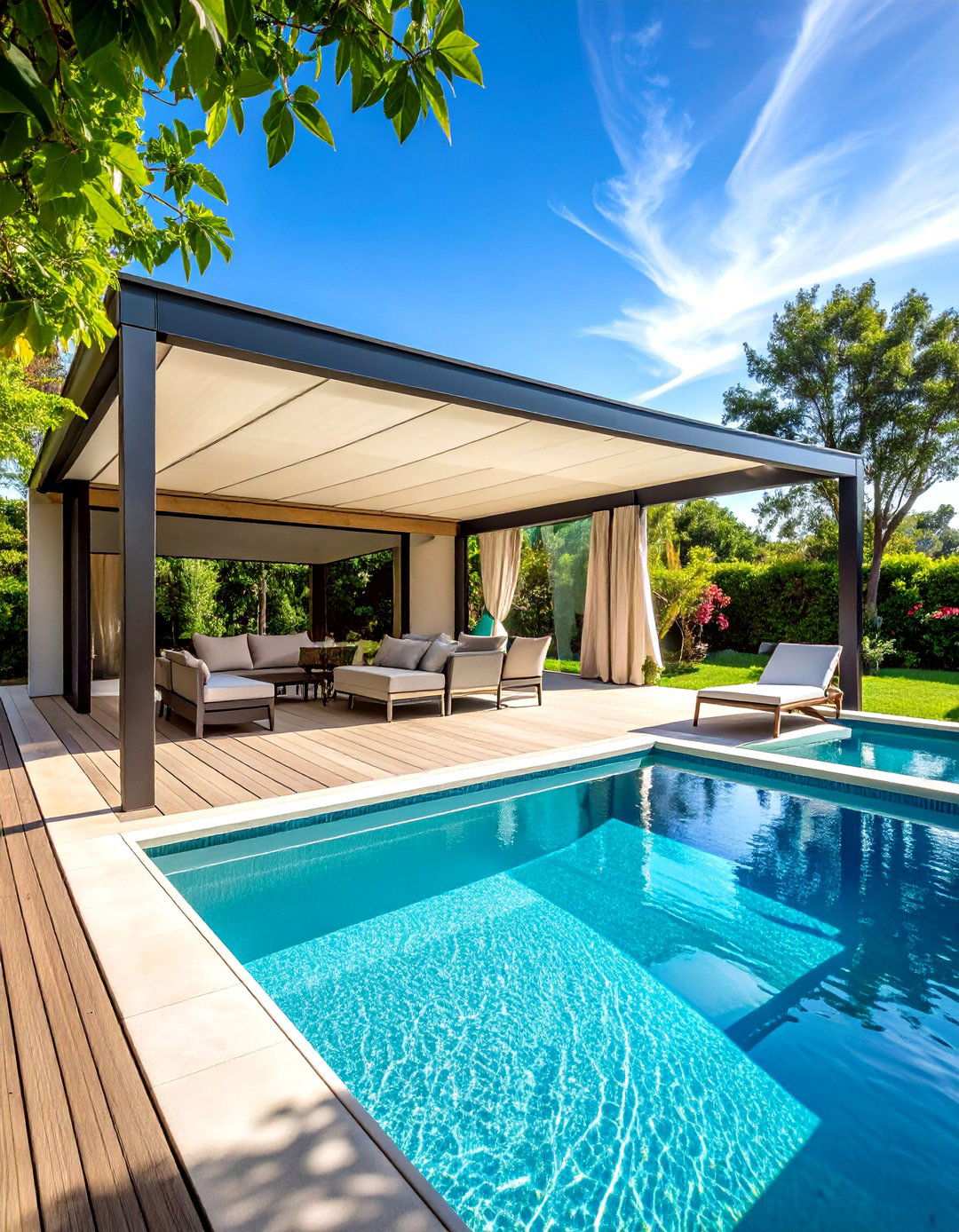 Outdoor Room with Retractable Screens - 24 Pool Privacy Ideas