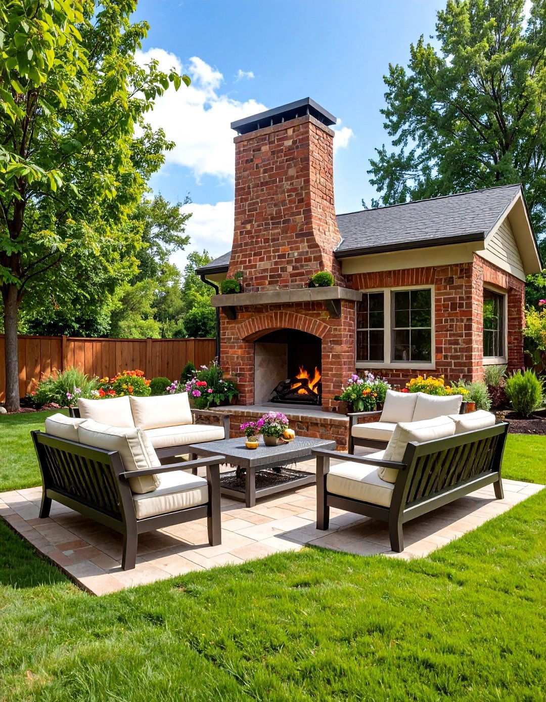 Outdoor Rustic Brick Fireplace with Seating - 24 Rustic Brick Fireplace Ideas