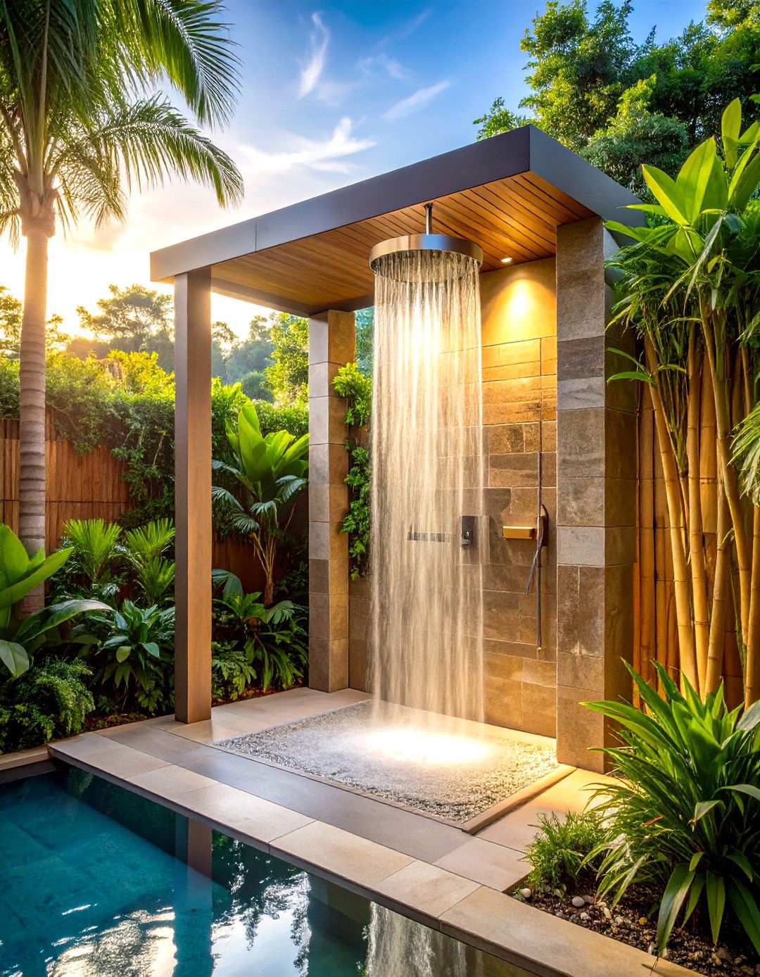 Outdoor Shower Tropical Spa Experience - 24 Tropical Pool Landscaping Ideas