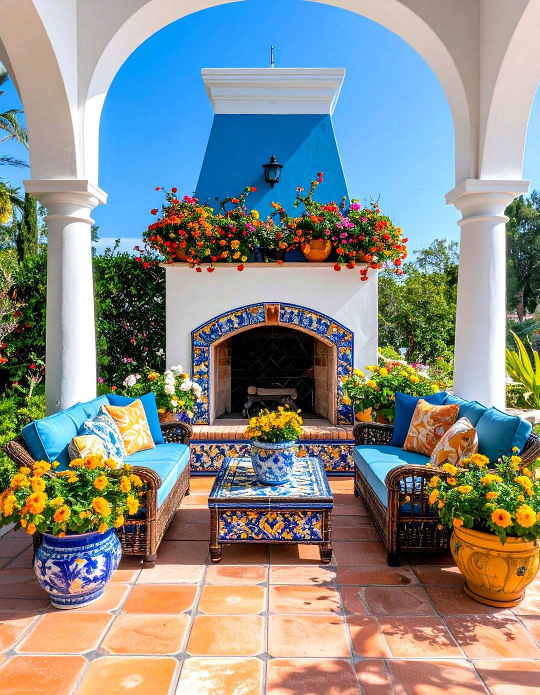 Outdoor Spanish Tile Fireplace - 24 spanish style front porch ideas