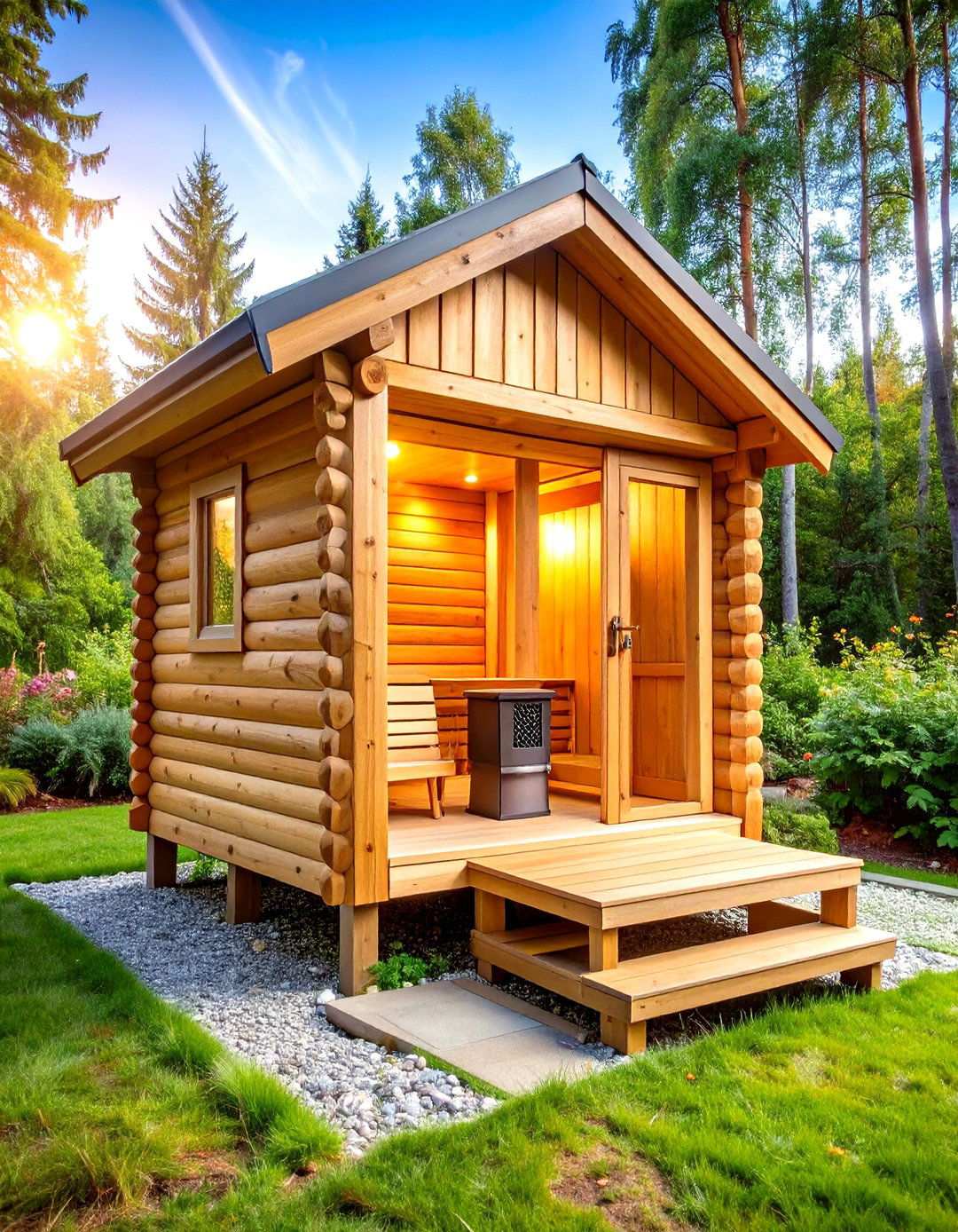 Outdoor Traditional Finnish Sauna with Wood Burning Stove - 24 Sauna Room Design Ideas